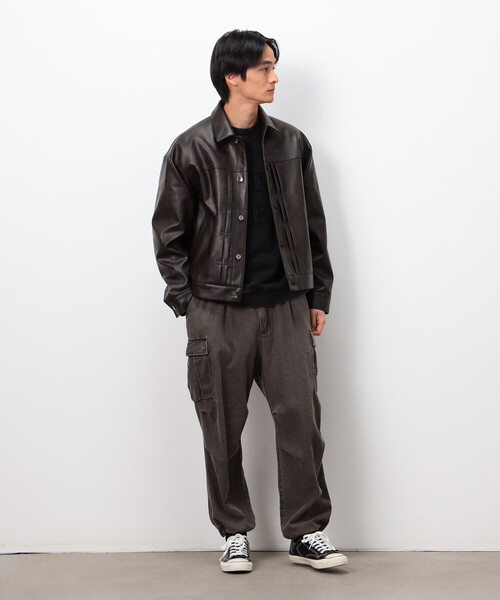 Purple&Yellow(パープルアンドイエロー)の「合成皮革Gジャン(ブルゾン・メンズ・チャコール/ブラウン・SMALL/MEDIUM/LARGE)」の4枚目の写真
