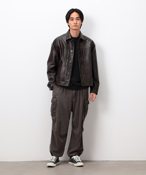 Purple&Yellow(パープルアンドイエロー)の「合成皮革Gジャン(ブルゾン・メンズ・チャコール/ブラウン・SMALL/MEDIUM/LARGE)」の5枚目の写真