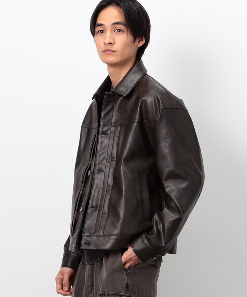 Purple&Yellow(パープルアンドイエロー)の「合成皮革Gジャン(ブルゾン・メンズ・チャコール/ブラウン・SMALL/MEDIUM/LARGE)」の8枚目の写真