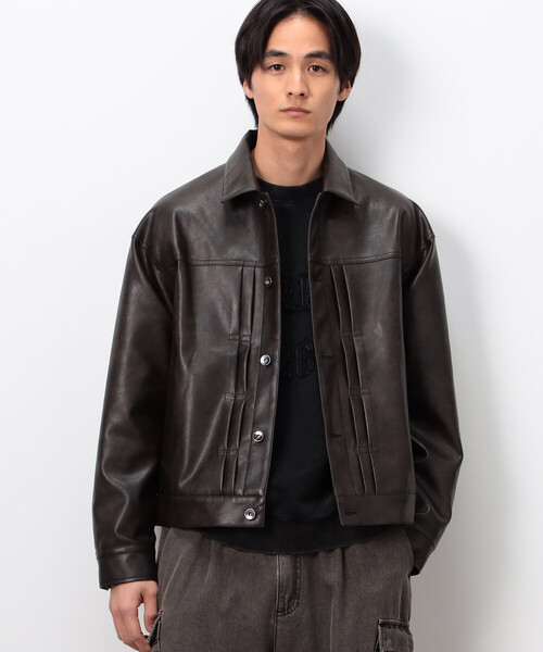 Purple&Yellow(パープルアンドイエロー)の「合成皮革Gジャン(ブルゾン・メンズ・チャコール/ブラウン・SMALL/MEDIUM/LARGE)」の9枚目の写真
