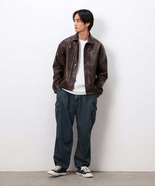 Purple&Yellow(パープルアンドイエロー)の「合成皮革Gジャン(ブルゾン・メンズ・チャコール/ブラウン・SMALL/MEDIUM/LARGE)」の10枚目の写真