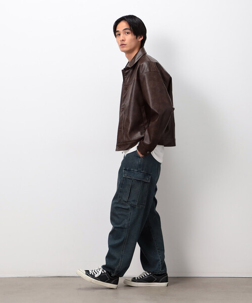 Purple&Yellow(パープルアンドイエロー)の「合成皮革Gジャン(ブルゾン・メンズ・チャコール/ブラウン・SMALL/MEDIUM/LARGE)」の11枚目の写真