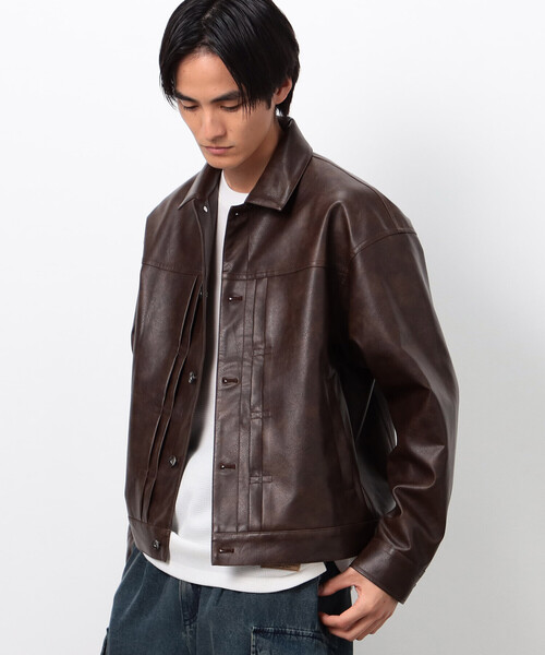Purple&Yellow(パープルアンドイエロー)の「合成皮革Gジャン(ブルゾン・メンズ・チャコール/ブラウン・SMALL/MEDIUM/LARGE)」の12枚目の写真
