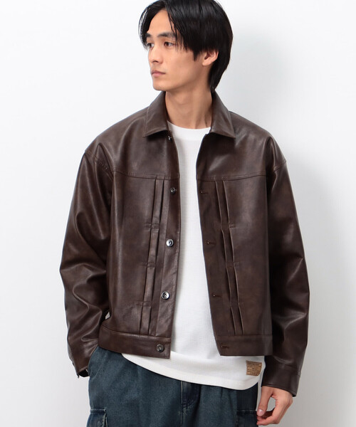 Purple&Yellow(パープルアンドイエロー)の「合成皮革Gジャン(ブルゾン・メンズ・チャコール/ブラウン・SMALL/MEDIUM/LARGE)」の13枚目の写真
