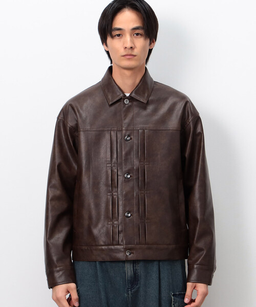 Purple&Yellow(パープルアンドイエロー)の「合成皮革Gジャン(ブルゾン・メンズ・チャコール/ブラウン・SMALL/MEDIUM/LARGE)」の14枚目の写真