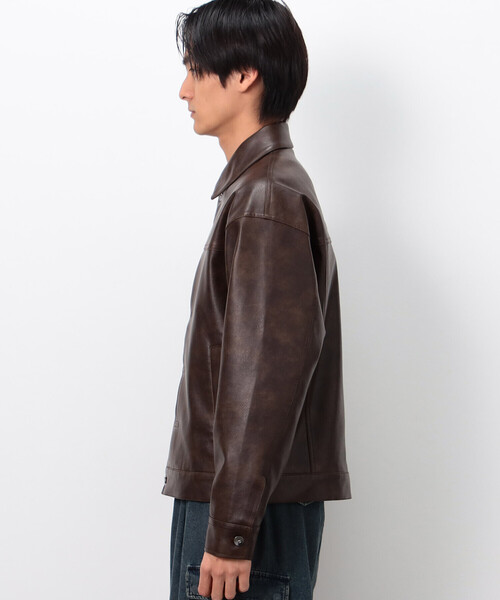 Purple&Yellow(パープルアンドイエロー)の「合成皮革Gジャン(ブルゾン・メンズ・チャコール/ブラウン・SMALL/MEDIUM/LARGE)」の15枚目の写真