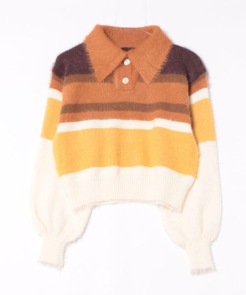 STYLEBLOCK（スタイルブロック）の「マルチボーダー柄襟付きニットトップス（ニット/セーター・レディース・オレンジ/グリーン・FREE）」の4枚目の写真