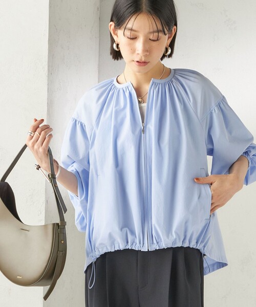 接触冷感 / 撥水加工〉TEXBRID(R) タフタ ギャザー 羽織 ブルゾン