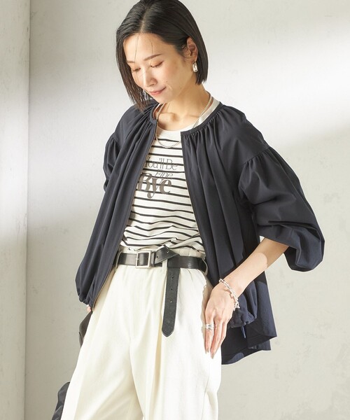 接触冷感 / 撥水加工〉TEXBRID(R) タフタ ギャザー 羽織 ブルゾン