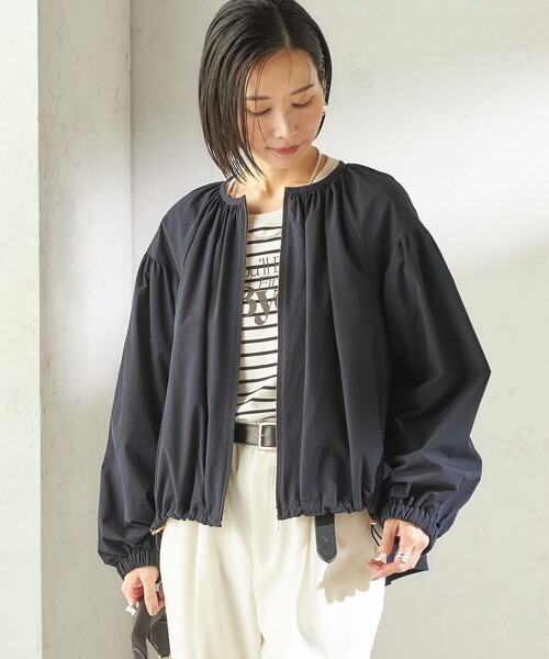 接触冷感 / 撥水加工〉TEXBRID(R) タフタ ギャザー 羽織 ブルゾン