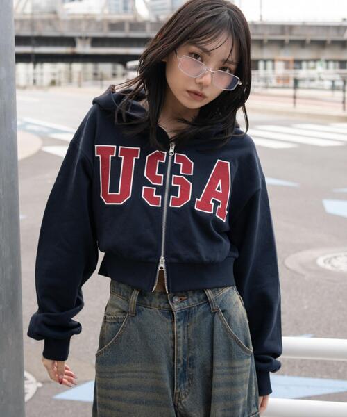 WEGO(ウィゴー)の「WEGO/【26年春新作】グラフィックショート WZIP パーカー(パーカー・レディース・ネイビー/アッシュグレー/杢グレー・FREE)」の9枚目の写真
