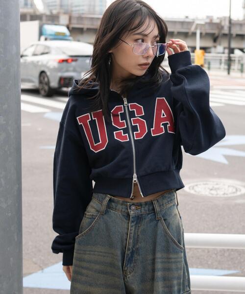 WEGO(ウィゴー)の「WEGO/【26年春新作】グラフィックショート WZIP パーカー(パーカー・レディース・ネイビー/アッシュグレー/杢グレー・FREE)」の10枚目の写真