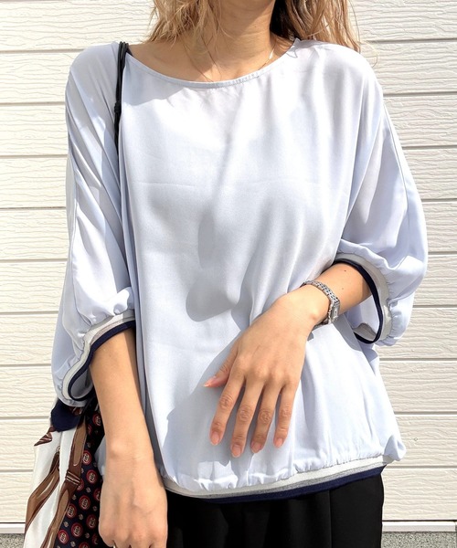 Q(キュー)の「リブヘムラインプルオーバー(シャツ/ブラウス・レディース・ブラック/アイボリー/ライトブルー・MEDIUM)」の3枚目の写真