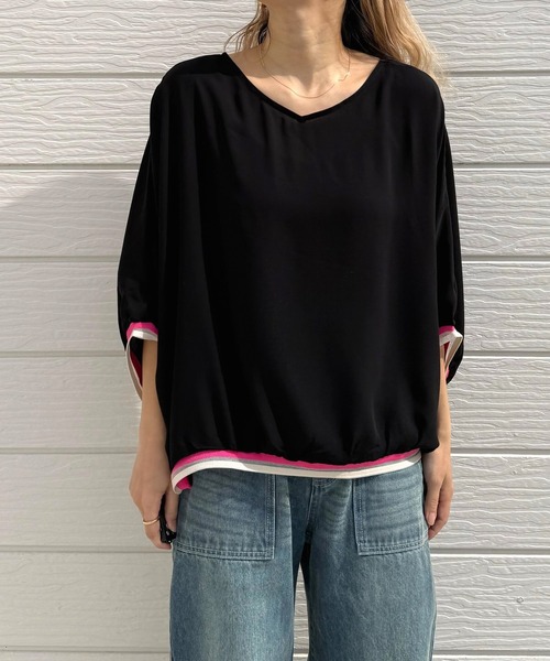 Q(キュー)の「リブヘムラインプルオーバー(シャツ/ブラウス・レディース・ブラック/アイボリー/ライトブルー・MEDIUM)」の2枚目の写真