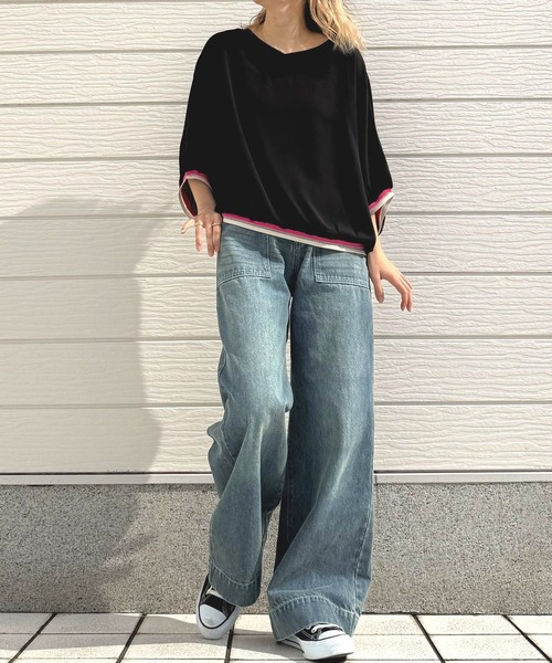 Q(キュー)の「リブヘムラインプルオーバー(シャツ/ブラウス・レディース・ブラック/アイボリー/ライトブルー・MEDIUM)」の14枚目の写真