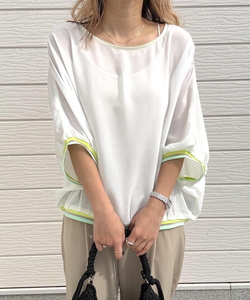 Q(キュー)の「リブヘムラインプルオーバー(シャツ/ブラウス・レディース・ブラック/アイボリー/ライトブルー・MEDIUM)」の4枚目の写真