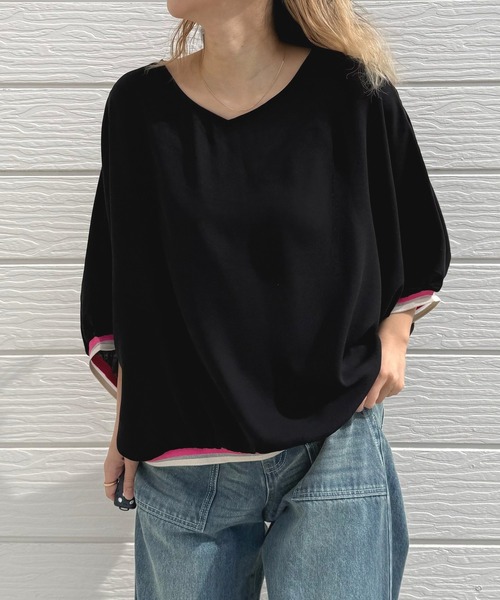 Q(キュー)の「リブヘムラインプルオーバー(シャツ/ブラウス・レディース・ブラック/アイボリー/ライトブルー・MEDIUM)」の21枚目の写真