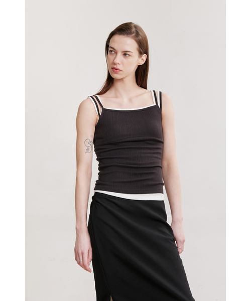 AFTERHOURS（アフターアワーズ）の「DOUBLE STRAP SLEEVELESS (BROWN-CHARCOAL)（Tシャツ/カットソー・レディース・その他・FREE）」の5枚目の写真