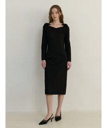 semi off shoulder ribbon dress - black