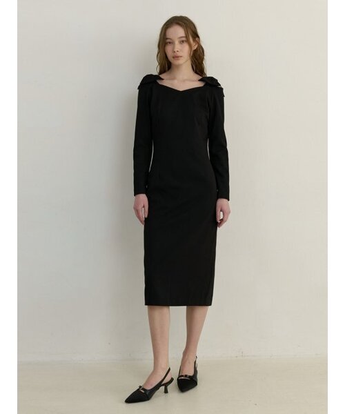 KINDABABY(カインダベイビー)の「semi off shoulder ribbon dress - black(ワンピース・レディース・ブラック・FREE)」の1枚目の写真