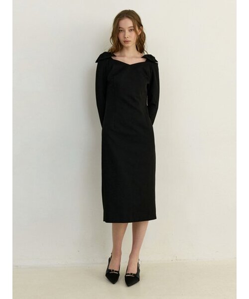 KINDABABY(カインダベイビー)の「semi off shoulder ribbon dress - black(ワンピース・レディース・ブラック・FREE)」の2枚目の写真