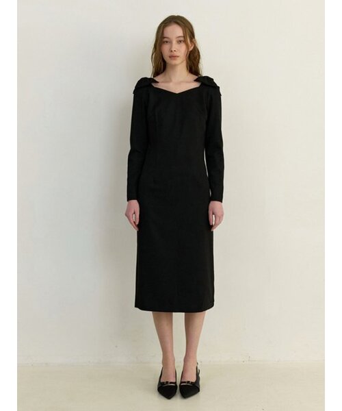 KINDABABY(カインダベイビー)の「semi off shoulder ribbon dress - black(ワンピース・レディース・ブラック・FREE)」の3枚目の写真