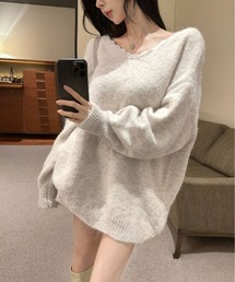 バックリボン Vネック ニット トップス