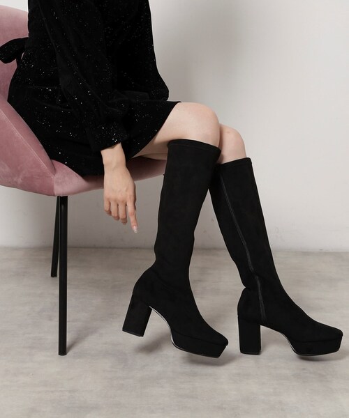ESPERANZA(エスペランサ)の「ゆる傾斜ロングブーツ(ブーツ・レディース・ブラック/ブラック系・S/M/L/LL)」の4枚目の写真