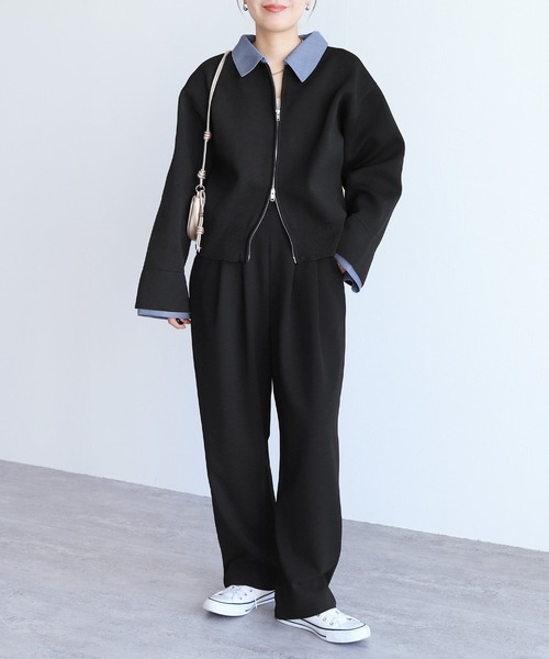 reca(レカ)の「襟付きダブルジップニットカーディガン(ブルゾン・レディース・アイボリー/ブラック・FREE)」の7枚目の写真