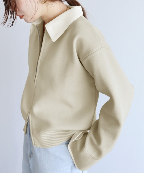 reca(レカ)の「襟付きダブルジップニットカーディガン(ブルゾン・レディース・アイボリー/ブラック・FREE)」の5枚目の写真