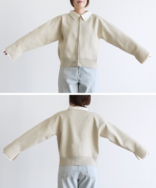 reca(レカ)の「襟付きダブルジップニットカーディガン(ブルゾン・レディース・アイボリー/ブラック・FREE)」の11枚目の写真