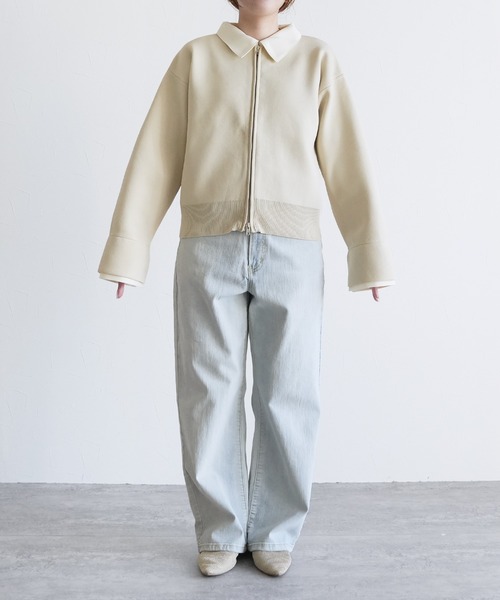 reca(レカ)の「襟付きダブルジップニットカーディガン(ブルゾン・レディース・アイボリー/ブラック・FREE)」の8枚目の写真