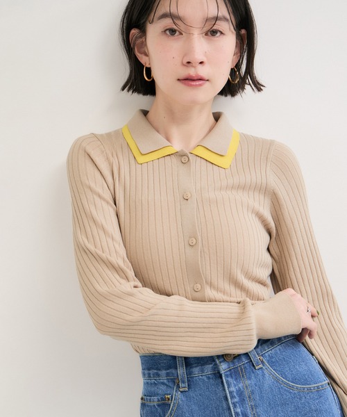 le cercle ADAM ET ROPE'(ルセルクルアダムエロペ)の「レイヤードカラーポロカーディガン(カーディガン/ボレロ・レディース・グレー/ベージュ/ブラック・FREE)」の3枚目の写真