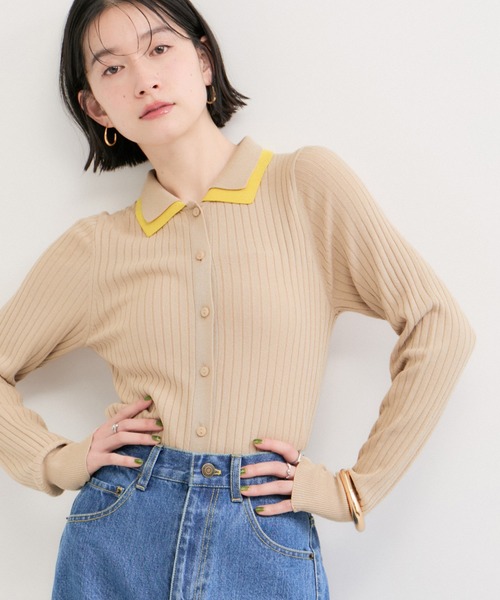 le cercle ADAM ET ROPE'(ルセルクルアダムエロペ)の「レイヤードカラーポロカーディガン(カーディガン/ボレロ・レディース・グレー/ベージュ/ブラック・FREE)」の16枚目の写真