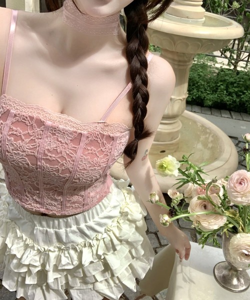 c.u.l(シーユーエル)の「カップ付き 花柄総レース バックシャーリング ミニキャミ トップス culw881(キャミソール・レディース・ライトベージュ/ブラック/ホワイト/ピンク・FREE)」の19枚目の写真