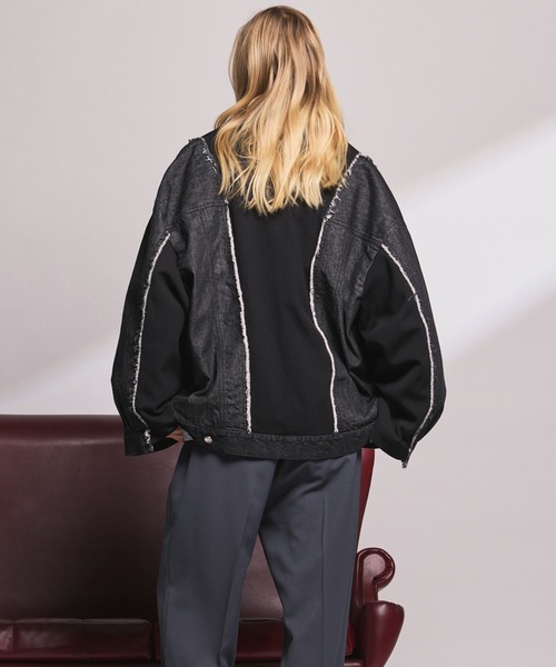 MAISON SPECIAL（メゾンスペシャル）の「《UNISEX》Denim Docking Prime-Over Peaked Lapel Jacket/デニムドッキングプライムオーバーピークドラペルジャケット【MAISON SPECIAL/メゾンスペシャル】■セットアップ対応■（テーラードジャケット・メンズ・ブラック/ネイビー・2/1/0）」の7枚目の写真