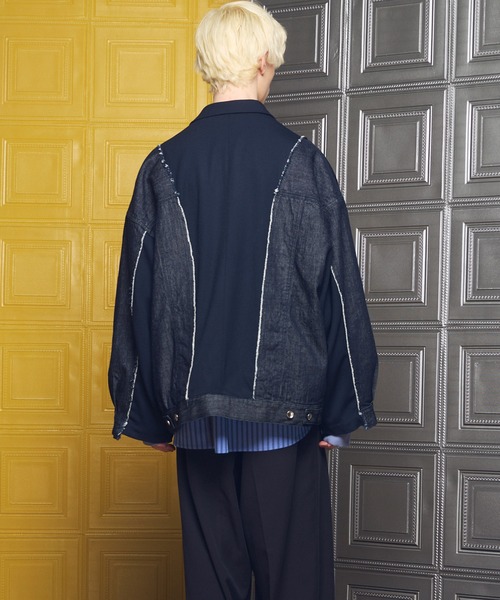 MAISON SPECIAL（メゾンスペシャル）の「《UNISEX》Denim Docking Prime-Over Peaked Lapel Jacket/デニムドッキングプライムオーバーピークドラペルジャケット【MAISON SPECIAL/メゾンスペシャル】■セットアップ対応■（テーラードジャケット・メンズ・ブラック/ネイビー・2/1/0）」の13枚目の写真