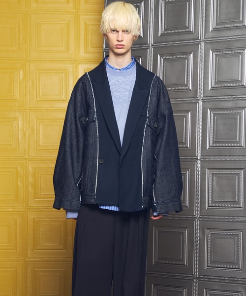 MAISON SPECIAL（メゾンスペシャル）の「《UNISEX》Denim Docking Prime-Over Peaked Lapel Jacket/デニムドッキングプライムオーバーピークドラペルジャケット【MAISON SPECIAL/メゾンスペシャル】■セットアップ対応■（テーラードジャケット・メンズ・ブラック/ネイビー・2/1/0）」の11枚目の写真
