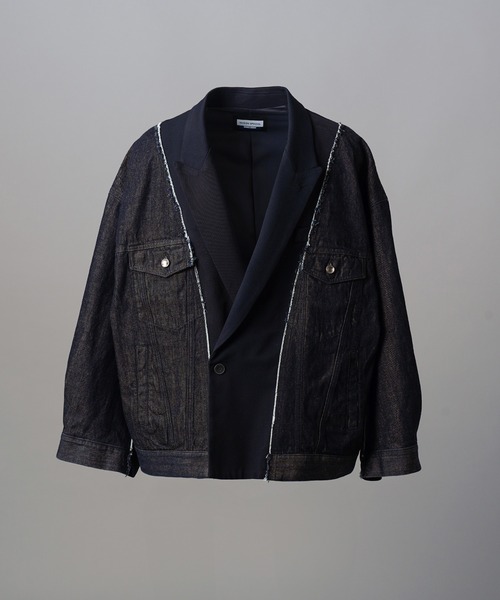 MAISON SPECIAL（メゾンスペシャル）の「《UNISEX》Denim Docking Prime-Over Peaked Lapel Jacket/デニムドッキングプライムオーバーピークドラペルジャケット【MAISON SPECIAL/メゾンスペシャル】■セットアップ対応■（テーラードジャケット・メンズ・ブラック/ネイビー・2/1/0）」の22枚目の写真