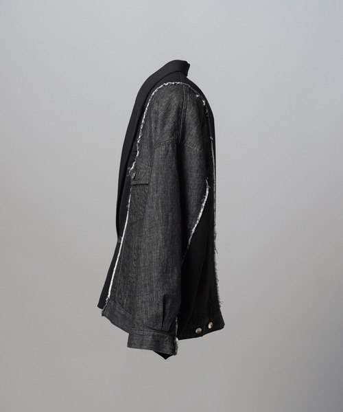 MAISON SPECIAL（メゾンスペシャル）の「《UNISEX》Denim Docking Prime-Over Peaked Lapel Jacket/デニムドッキングプライムオーバーピークドラペルジャケット【MAISON SPECIAL/メゾンスペシャル】■セットアップ対応■（テーラードジャケット・メンズ・ブラック/ネイビー・2/1/0）」の14枚目の写真