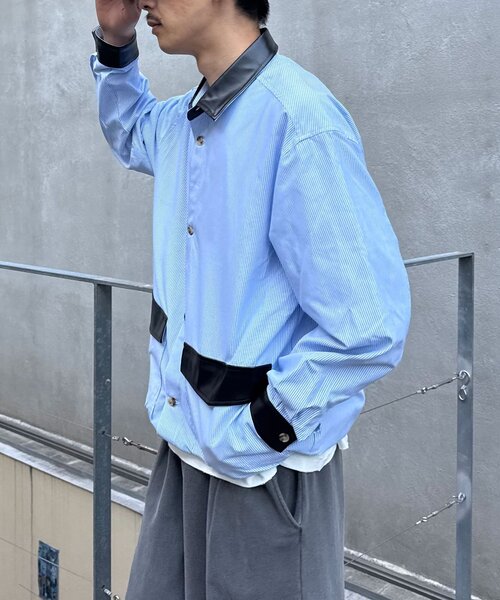 CIAOPANIC(チャオパニック)の「レザー襟切り替えストライプシャツジャケット(テーラードジャケット・レディース・サックスブルー/グレー・MEDIUM/LARGE)」の18枚目の写真