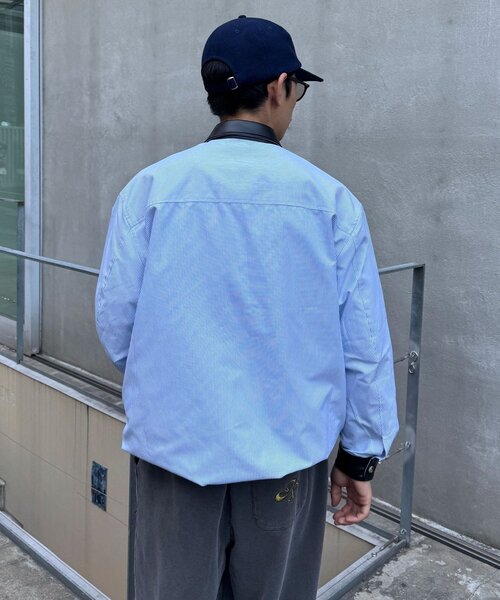 CIAOPANIC(チャオパニック)の「レザー襟切り替えストライプシャツジャケット(テーラードジャケット・レディース・サックスブルー/グレー・MEDIUM/LARGE)」の19枚目の写真