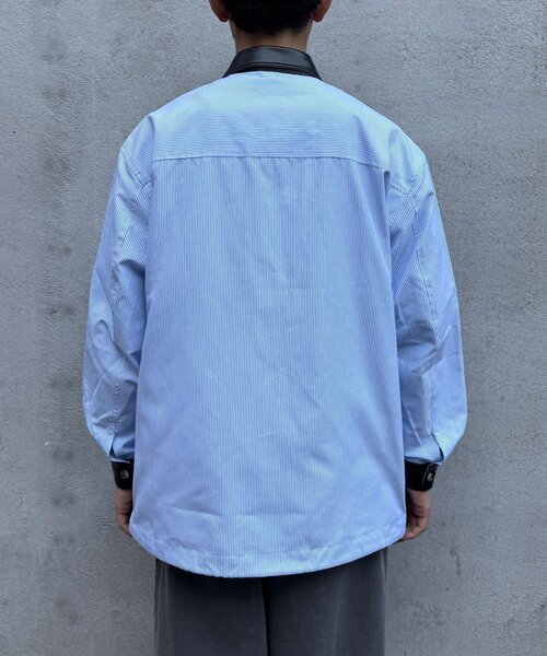 CIAOPANIC(チャオパニック)の「レザー襟切り替えストライプシャツジャケット(テーラードジャケット・レディース・サックスブルー/グレー・MEDIUM/LARGE)」の5枚目の写真