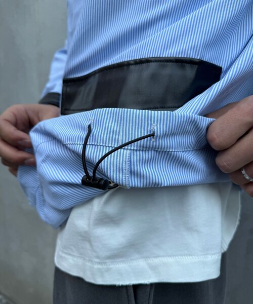 CIAOPANIC(チャオパニック)の「レザー襟切り替えストライプシャツジャケット(テーラードジャケット・レディース・サックスブルー/グレー・MEDIUM/LARGE)」の9枚目の写真