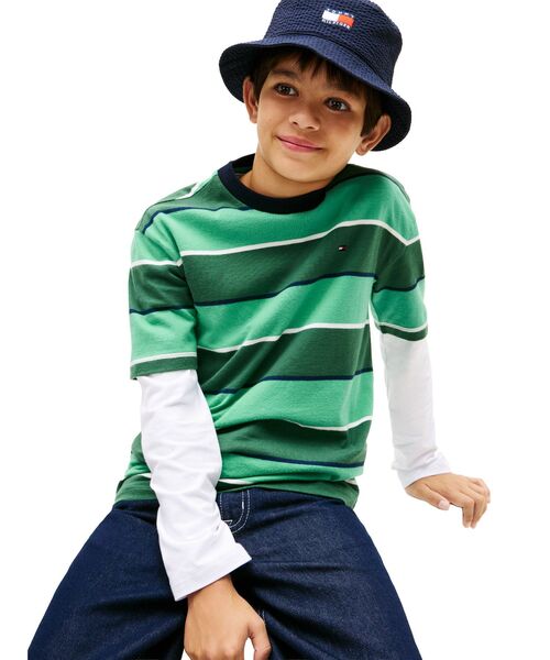 TOMMY HILFIGER(トミーヒルフィガー)の「BOYS ラグビーストライプショートスリーブTシャツ(Tシャツ/カットソー・キッズ・グリーン・130cm/160cm/150cm/140cm)」の2枚目の写真