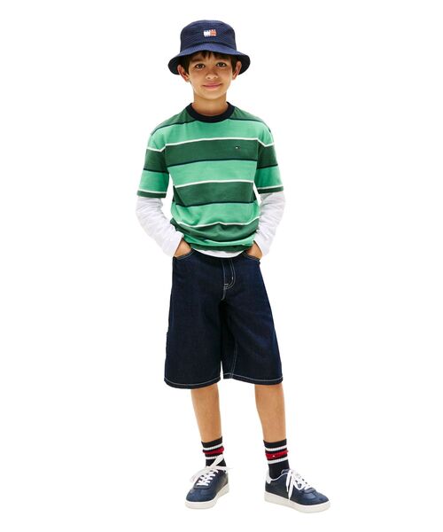 TOMMY HILFIGER(トミーヒルフィガー)の「BOYS ラグビーストライプショートスリーブTシャツ(Tシャツ/カットソー・キッズ・グリーン・130cm/160cm/150cm/140cm)」の3枚目の写真
