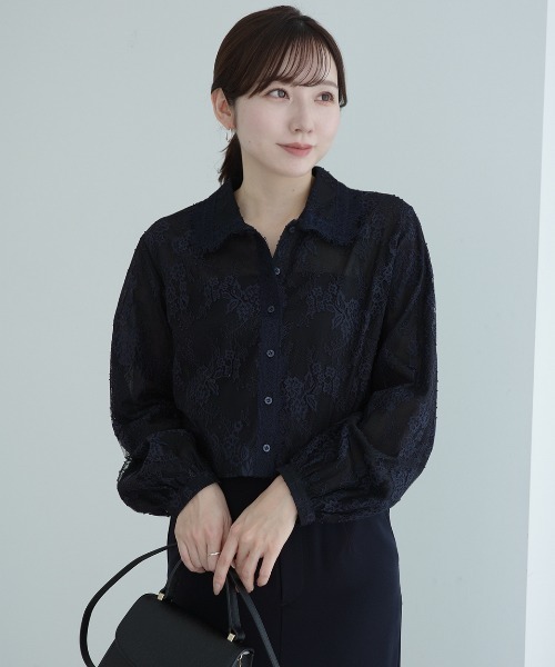 anuans（アニュアンス）の「レースシャツブラウス（シャツ/ブラウス・レディース・ネイビー/ホワイト/ブルー・FREE）」の3枚目の写真