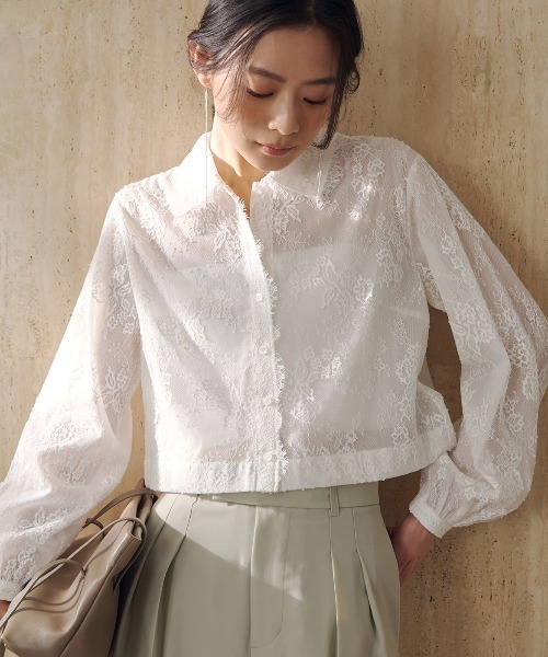 anuans（アニュアンス）の「レースシャツブラウス（シャツ/ブラウス・レディース・ネイビー/ホワイト/ブルー・FREE）」の4枚目の写真