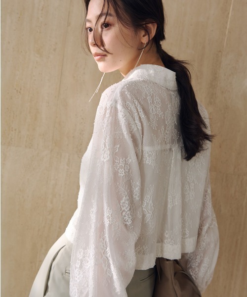 anuans（アニュアンス）の「レースシャツブラウス（シャツ/ブラウス・レディース・ネイビー/ホワイト/ブルー・FREE）」の5枚目の写真