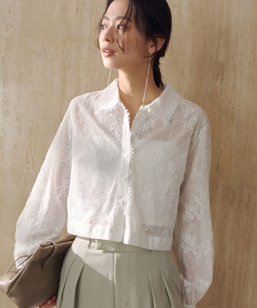 anuans（アニュアンス）の「レースシャツブラウス（シャツ/ブラウス・レディース・ネイビー/ホワイト/ブルー・FREE）」の6枚目の写真
